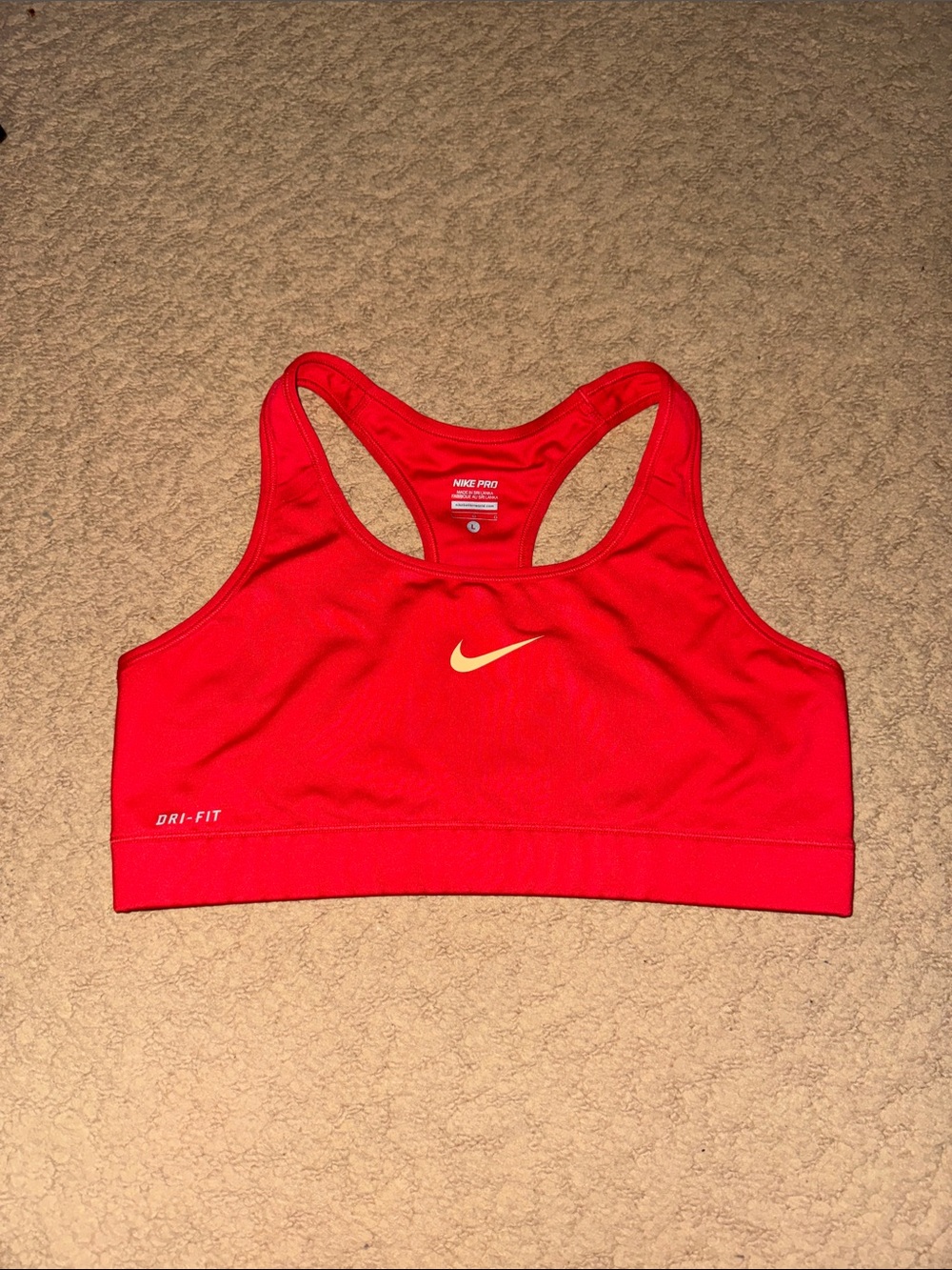 Nike Red Dri-FIT Racerback Sports Bra with Yellow Swoosh